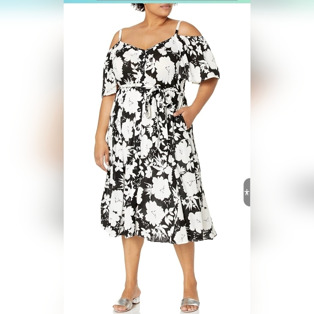 City Chic Black and White Floral Midi Dress - Picture 2 of 7